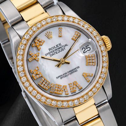 Rolex Datejust 68273 31mm White Mother Of Pearl Roman Diamond Dial Two Tone watch
