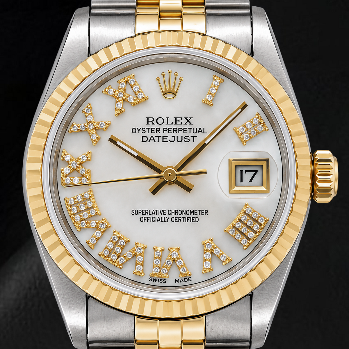 Rolex Datejust 68273 31mm White Mother of Pearl Roman Diamond Dial Two Tone Watch