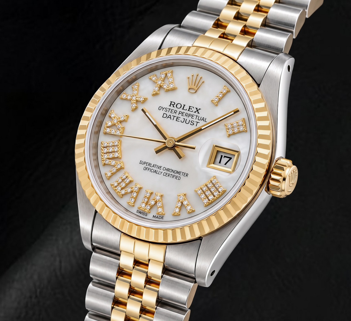 Rolex Datejust 68273 31mm White Mother of Pearl Roman Diamond Dial Two Tone Watch