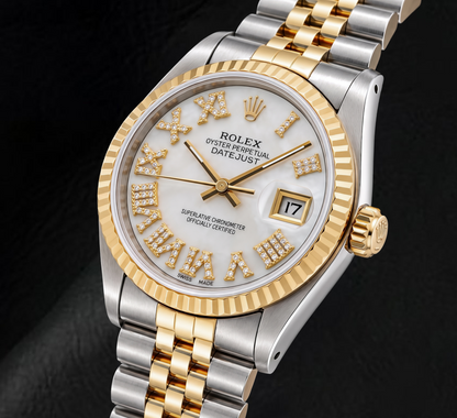 Rolex Datejust 68273 31mm White Mother of Pearl Roman Diamond Dial Two Tone Watch