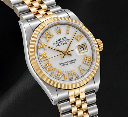 Rolex Datejust 68273 31mm White Mother of Pearl Roman Diamond Dial Two Tone Watch