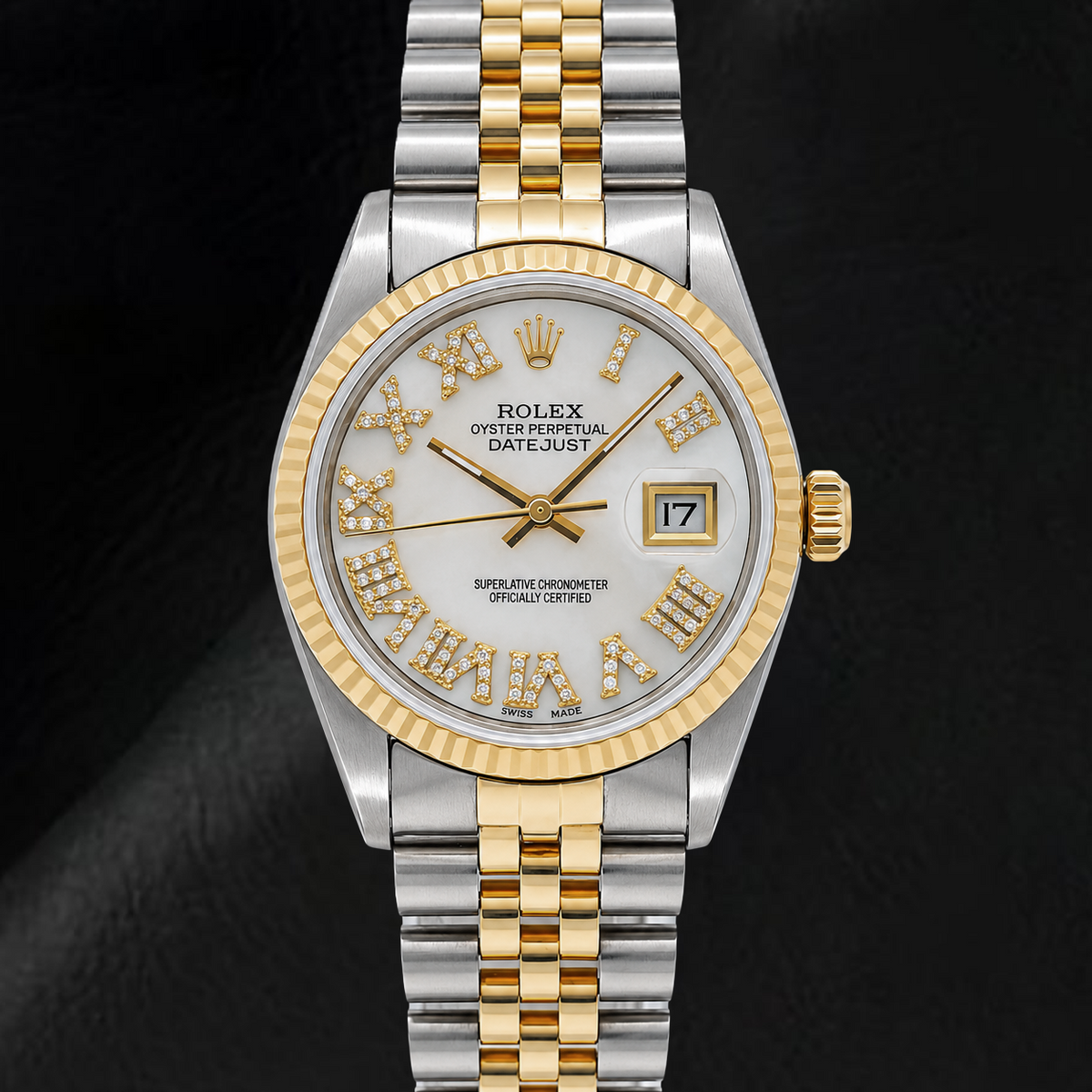 Rolex Datejust 68273 31mm White Mother of Pearl Roman Diamond Dial Two Tone Watch