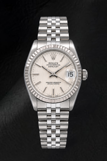 Rolex Datejust 68274 31mm Silver Tapestry Stick Dial Stainless Steel Watch