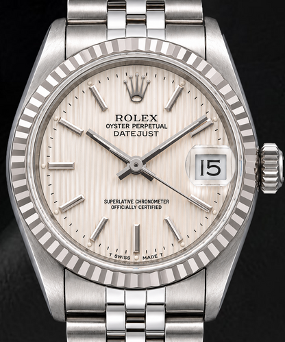 Rolex Datejust 68274 31mm Silver Tapestry Stick Dial Stainless Steel Watch