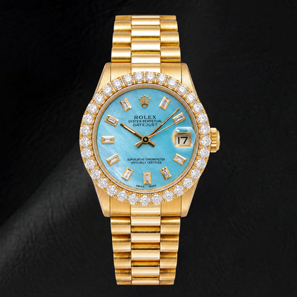Rolex Datejust 68278 31mm Blue Mother of Pearl Diamond Dial Yellow Gold Watch