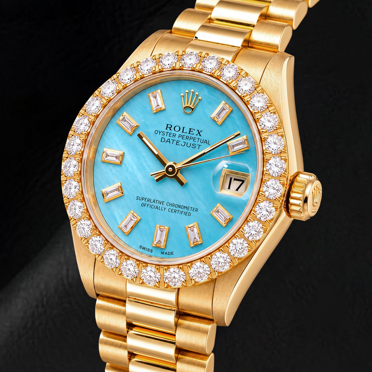Rolex Datejust 68278 31mm Blue Mother of Pearl Diamond Dial Yellow Gold Watch