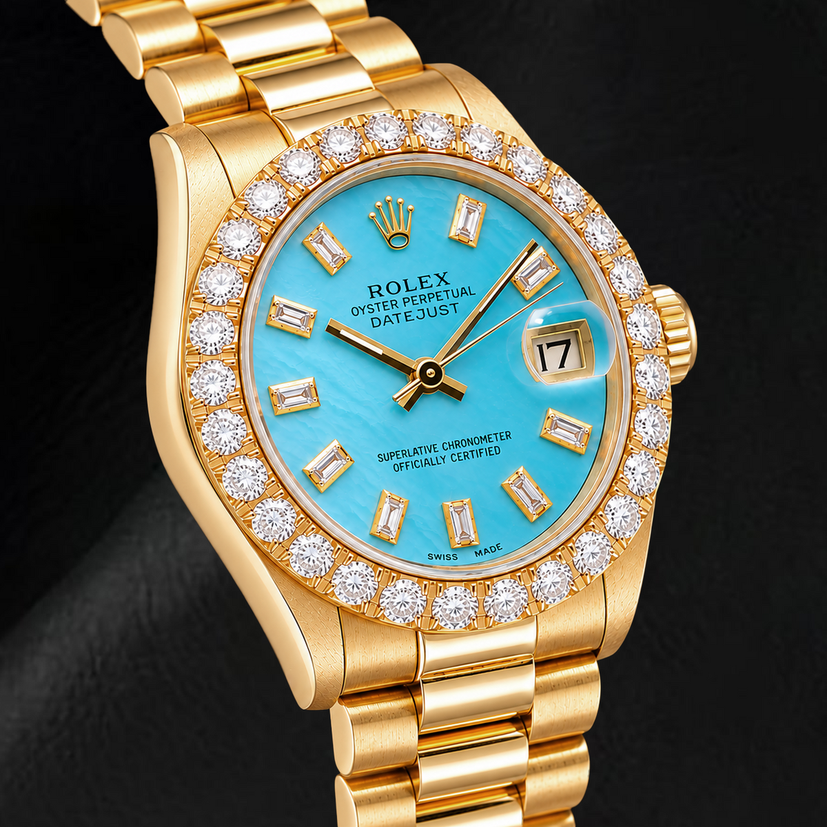 Rolex Datejust 68278 31mm Blue Mother of Pearl Diamond Dial Yellow Gold Watch