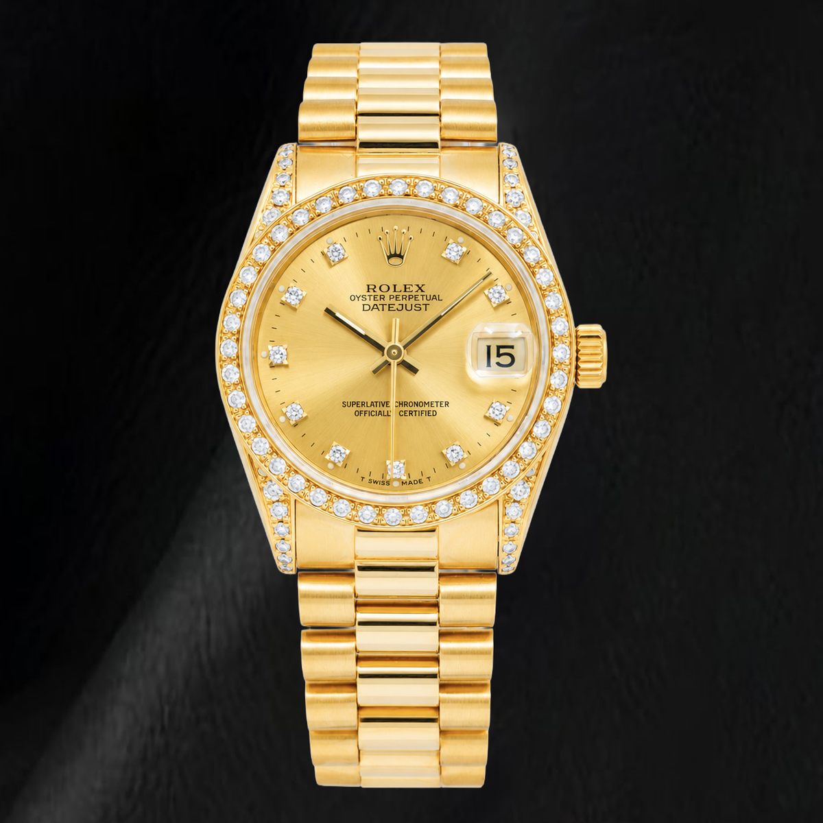 Rolex Datejust 68278 31mm Champagne Diamond Dial Presidential Bracelet Yellow Gold Watch