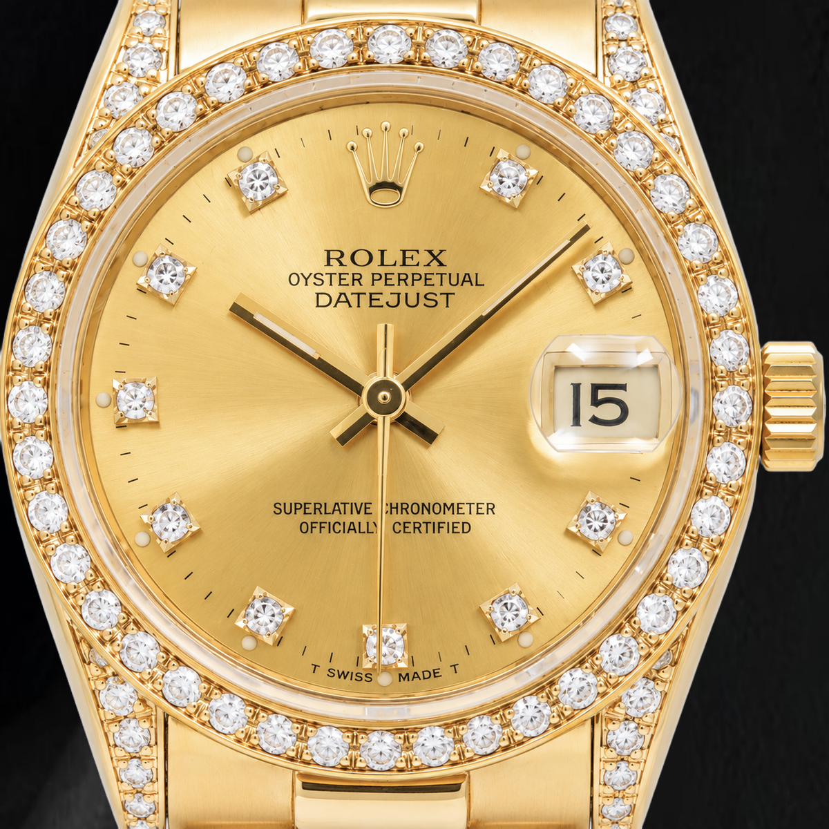 Rolex Datejust 68278 31mm Champagne Diamond Dial Presidential Bracelet Yellow Gold Watch