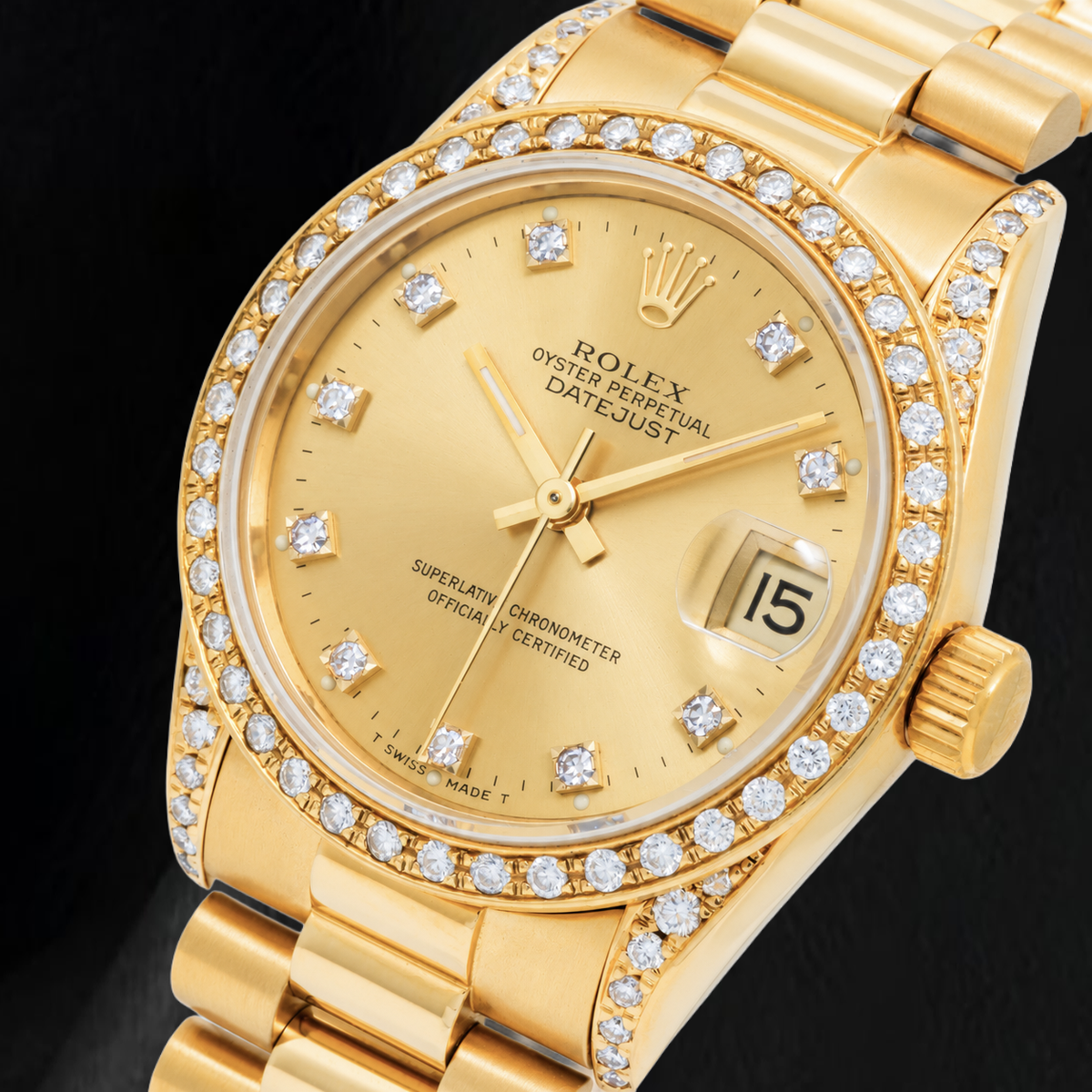 Rolex Datejust 68278 31mm Champagne Diamond Dial Presidential Bracelet Yellow Gold Watch