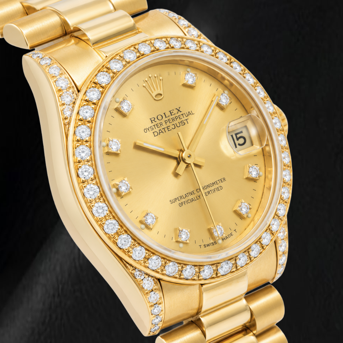 Rolex Datejust 68278 31mm Champagne Diamond Dial Presidential Bracelet Yellow Gold Watch