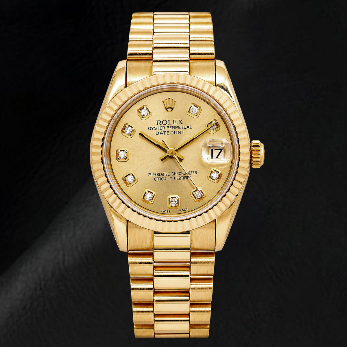 Rolex Datejust 68278 31mm Champagne Diamond Dial Yellow Gold Watch