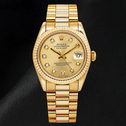 Rolex Datejust 68278 31mm Champagne Diamond Dial Yellow Gold Watch