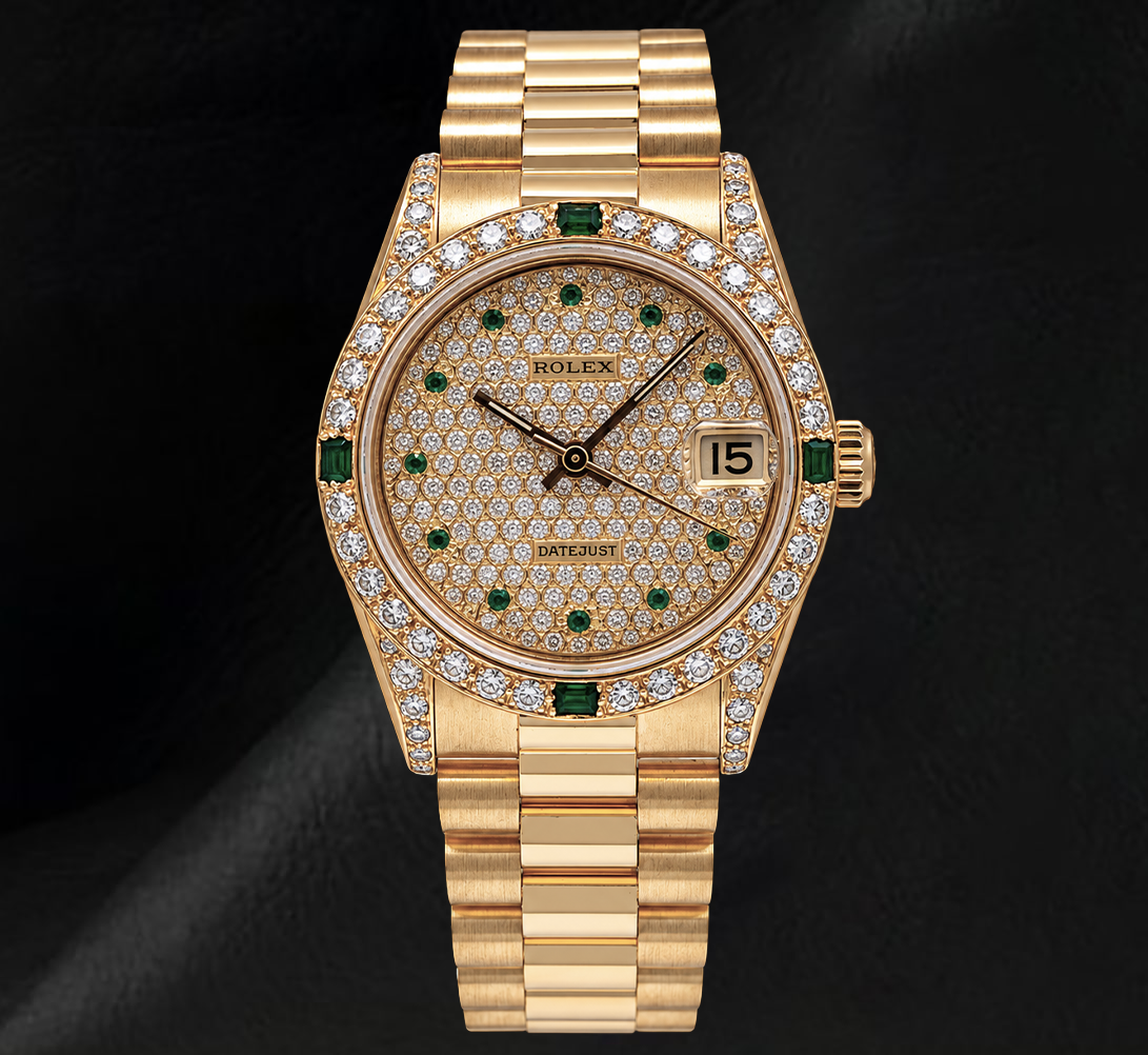 Rolex Datejust 68278 31mm Diamond Paved Dial Yellow Gold 18K Watch