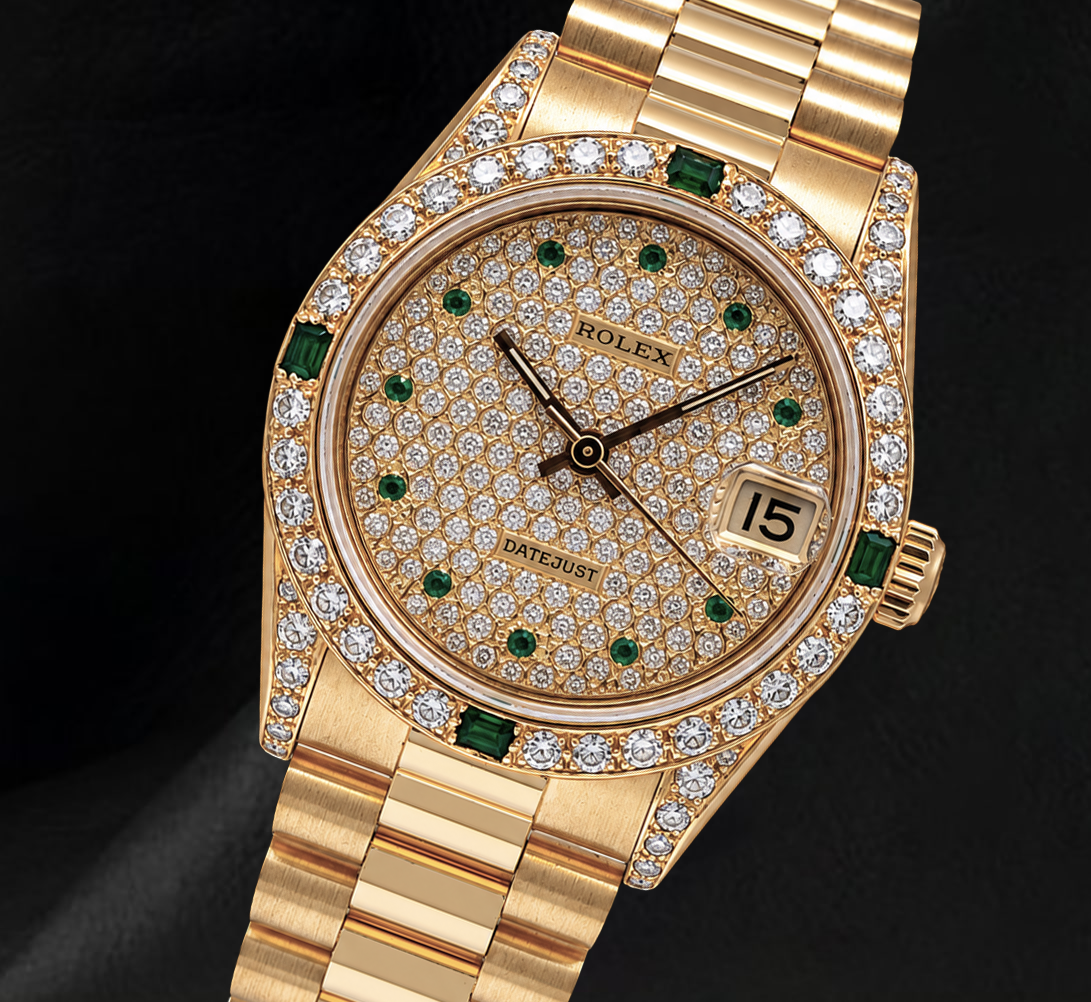 Rolex Datejust 68278 31mm Diamond Paved Dial Yellow Gold 18K Watch