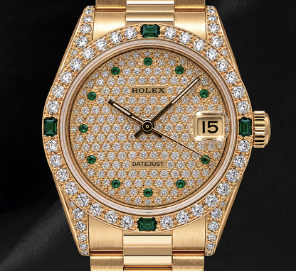 Rolex Datejust 68278 31mm Diamond Paved Dial Yellow Gold 18K Watch