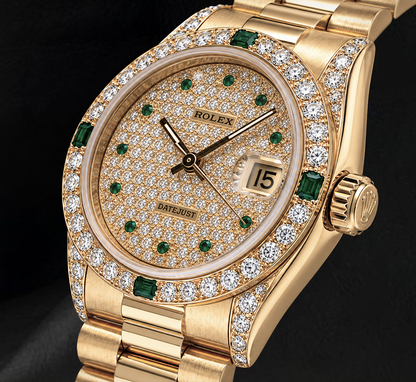 Rolex Datejust 68278 31mm Diamond Paved Dial Yellow Gold 18K Watch