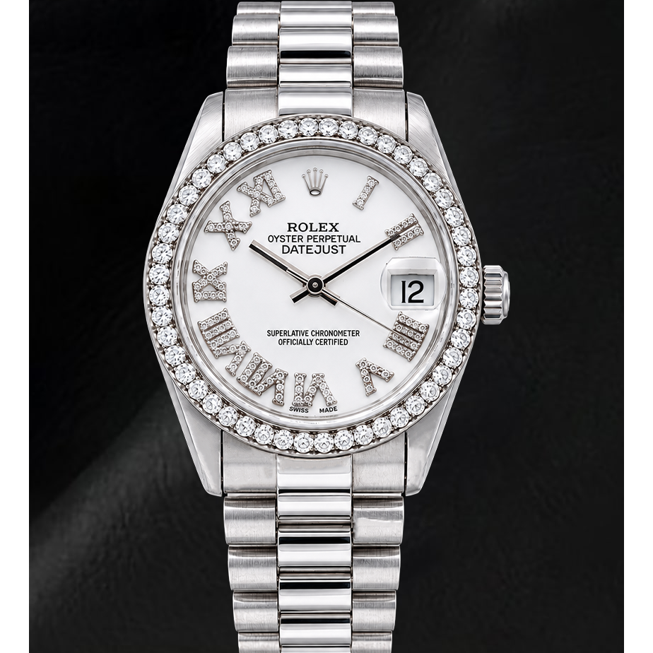Rolex Datejust 68279 31mm White Roman Diamond Dial White Gold Watch