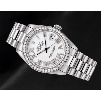 Rolex Datejust 68279 31mm White Roman Diamond Dial White Gold Watch