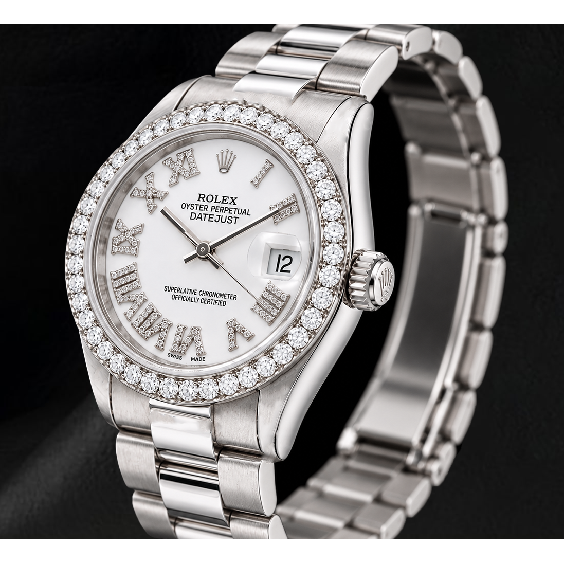 Rolex Datejust 68279 31mm White Roman Diamond Dial White Gold Watch