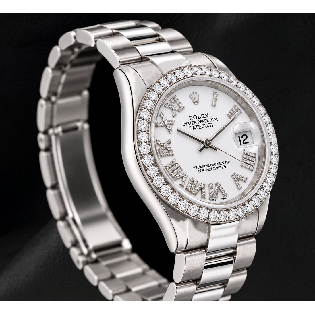 Rolex Datejust 68279 31mm White Roman Diamond Dial White Gold Watch