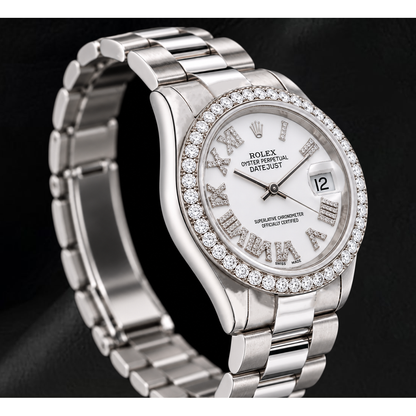 Rolex Datejust 68279 31mm White Roman Diamond Dial White Gold Watch