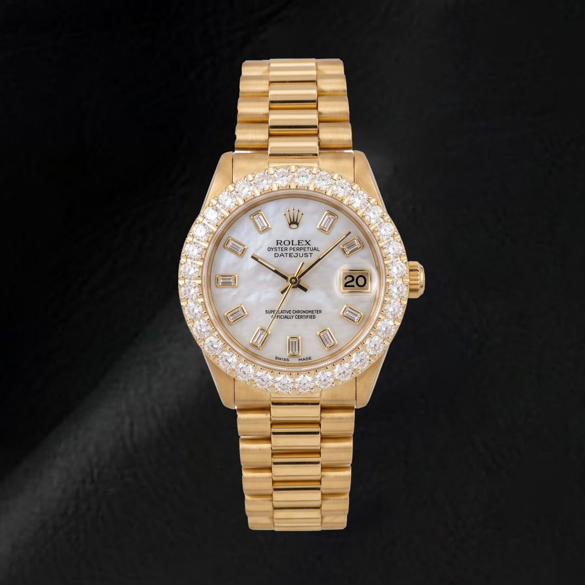 Rolex Datejust 6827 31MM White Mother of Pearl Diamond Dial Yellow Gold Watch