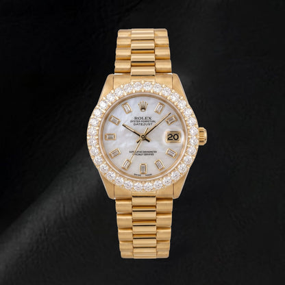 Rolex Datejust 6827 31MM White Mother of Pearl Diamond Dial Yellow Gold Watch