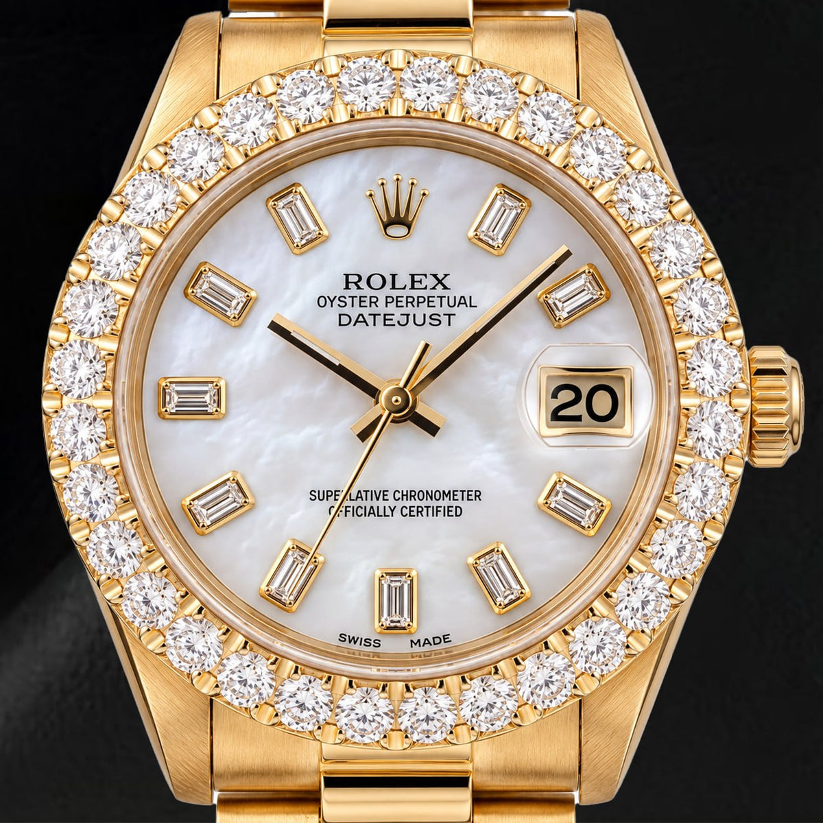 Rolex Datejust 6827 31MM White Mother of Pearl Diamond Dial Yellow Gold Watch