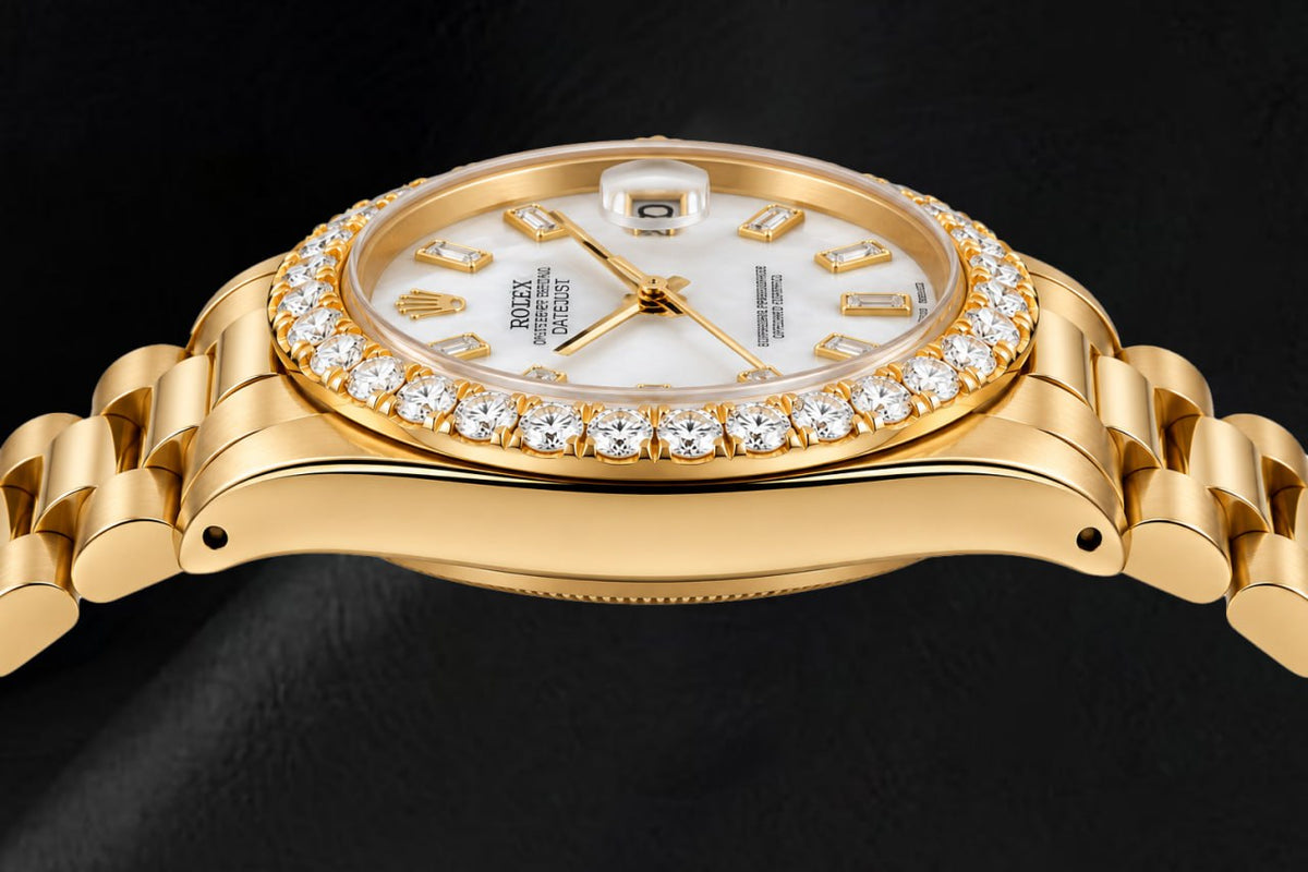 Rolex Datejust 6827 31MM White Mother of Pearl Diamond Dial Yellow Gold Watch