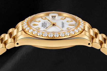 Rolex Datejust 6827 31MM White Mother of Pearl Diamond Dial Yellow Gold Watch