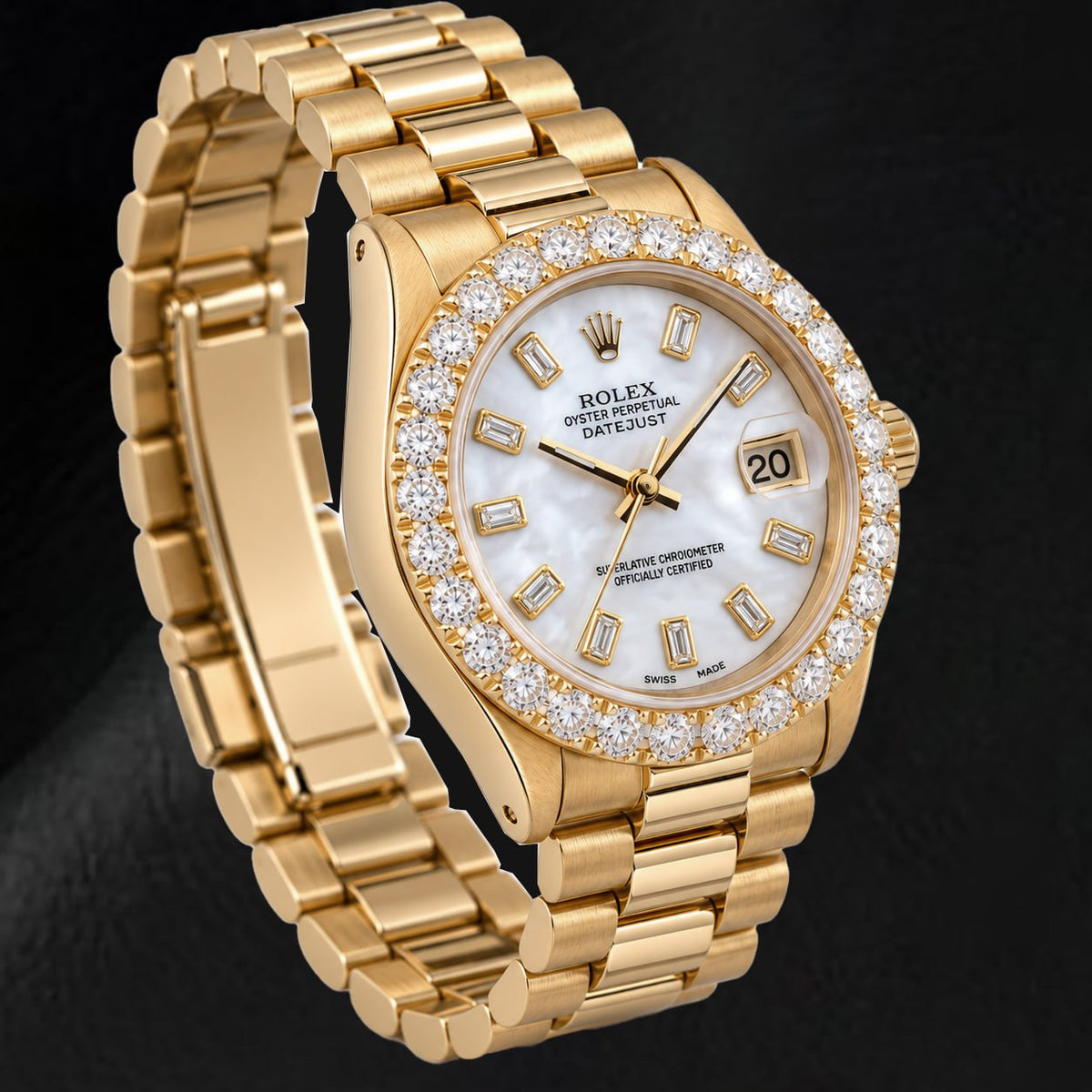 Rolex Datejust 6827 31MM White Mother of Pearl Diamond Dial Yellow Gold Watch