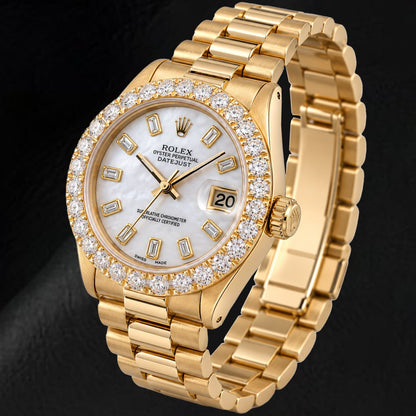 Rolex Datejust 6827 31MM White Mother of Pearl Diamond Dial Yellow Gold Watch