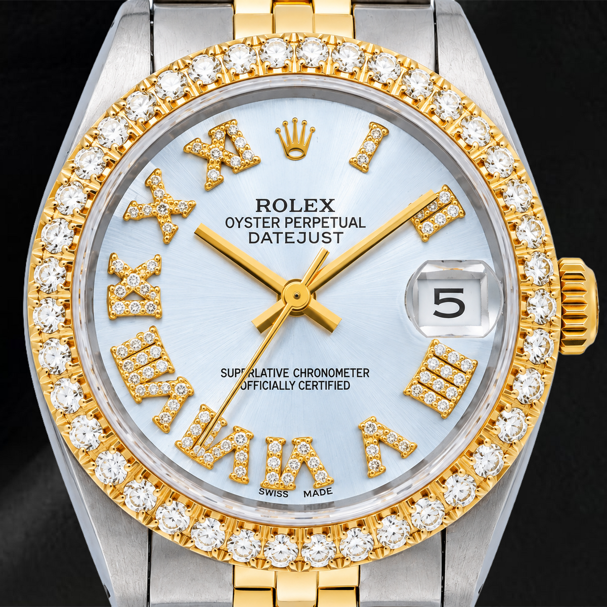 Rolex Datejust 6827 31mm Blue Roman Diamond Dial Two Tone Jubilee Bracelet Watch