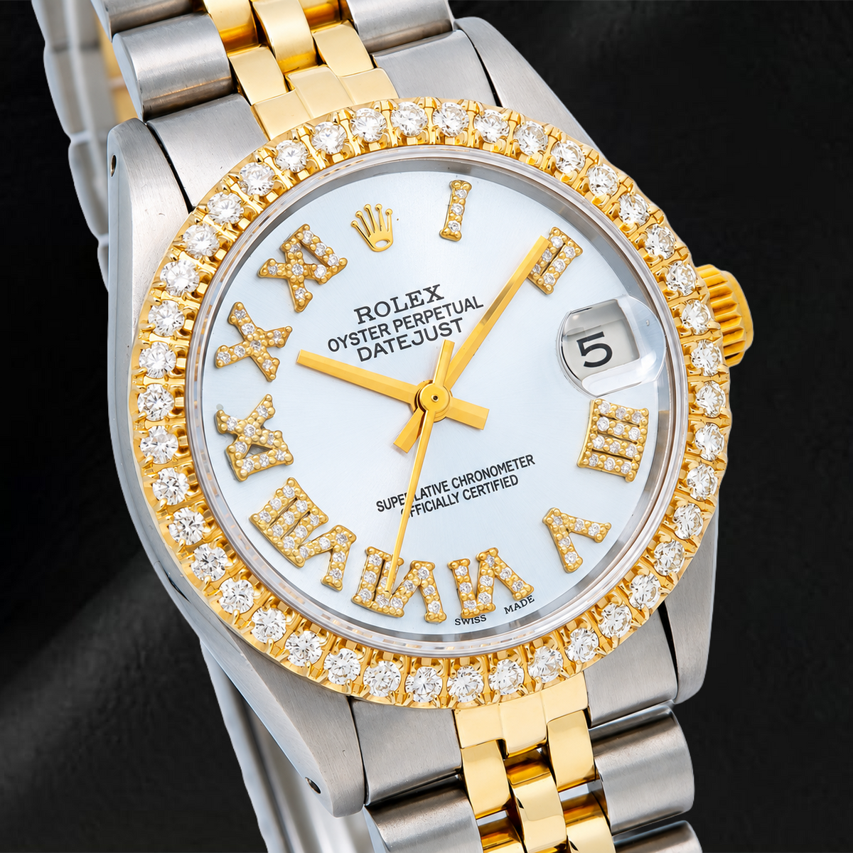 Rolex Datejust 6827 31mm Blue Roman Diamond Dial Two Tone Jubilee Bracelet Watch