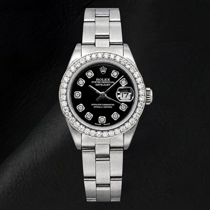 Rolex Datejust 69160 26mm Black Diamond Dial Stainless Steel Watch