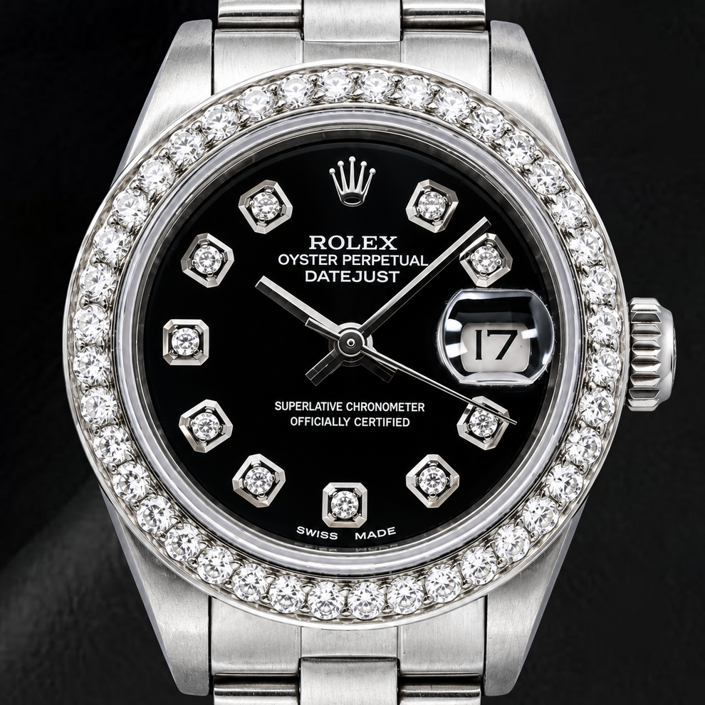 Rolex Datejust 69160 26mm Black Diamond Dial Stainless Steel Watch ...