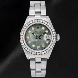 Rolex Datejust 69160 26mm Black Mother of Pearl Diamond Dial Stainless Steel Watch