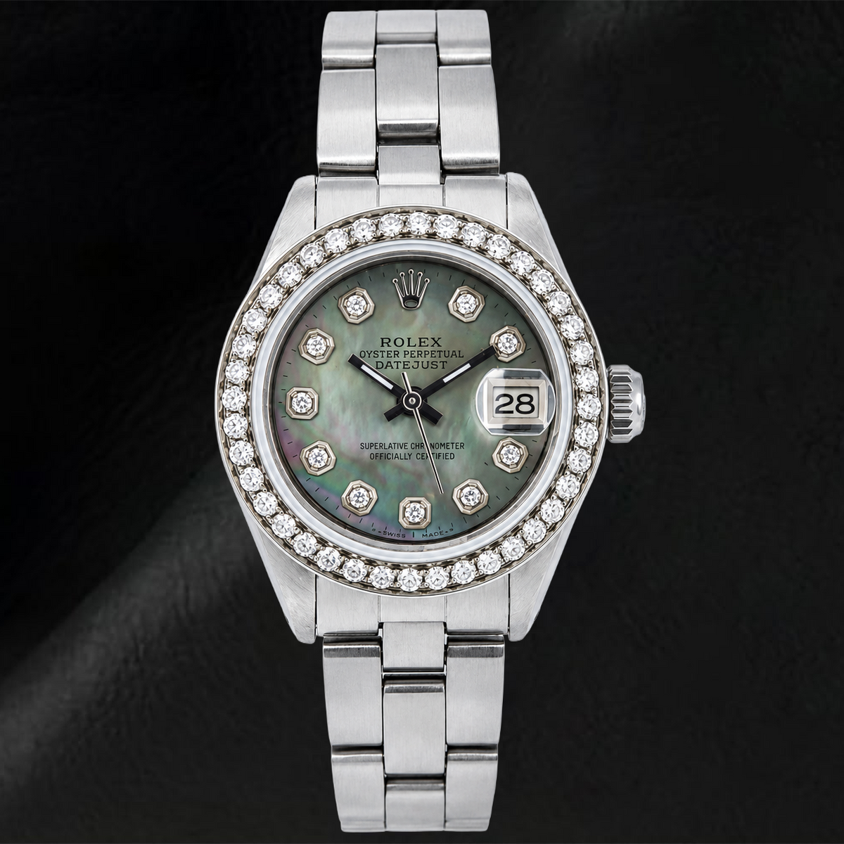 Rolex Datejust 69160 26mm Black Mother of Pearl Diamond Dial Stainless Steel Watch