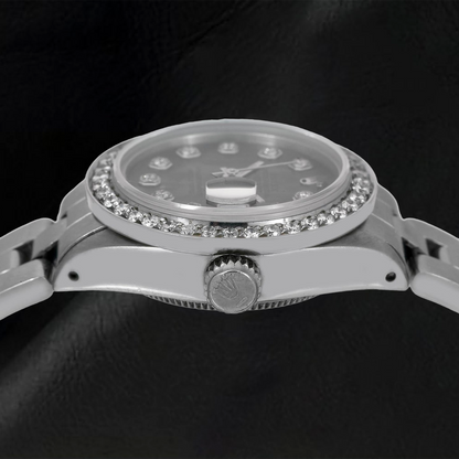 Rolex Datejust 69160 26mm Black Mother of Pearl Diamond Dial Stainless Steel Watch