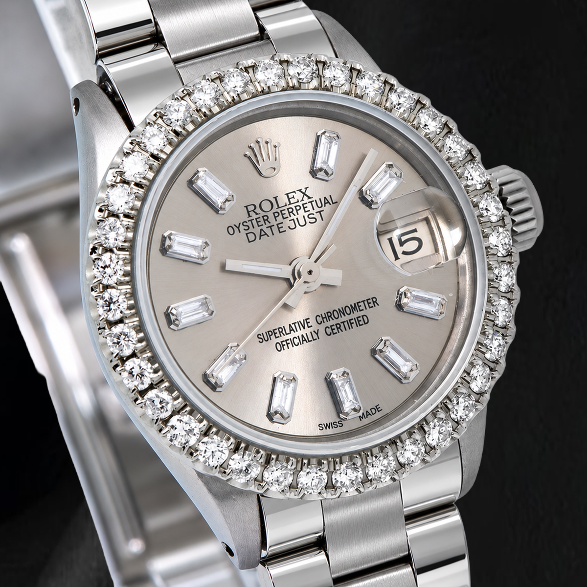 Rolex Datejust 69160 26mm Gray Diamond Stainless Steel Watch