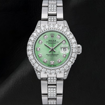 Rolex Datejust 69160 26mm Green Diamond Dial Stainless Steel Semi Diamonds Oyster Bracelet Watch