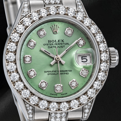 Rolex Datejust 69160 26mm Green Diamond Dial Stainless Steel Semi Diamonds Oyster Bracelet Watch