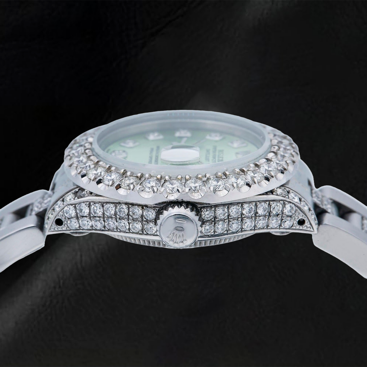 Rolex Datejust 69160 26mm Green Diamond Dial Stainless Steel Semi Diamonds Oyster Bracelet Watch