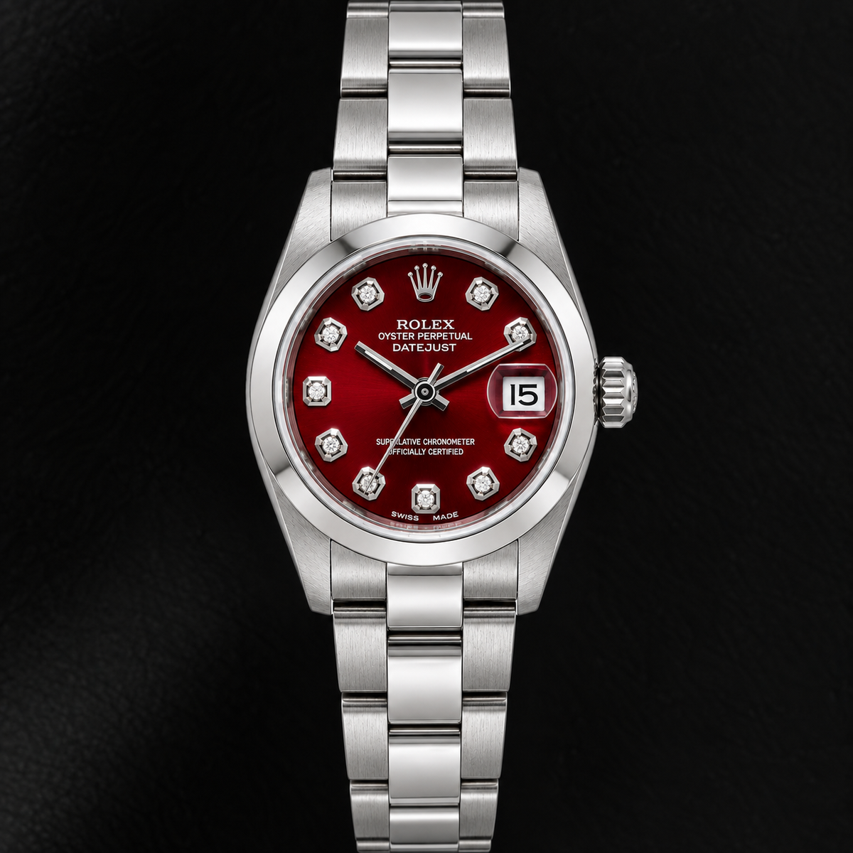 Rolex Datejust 69160 26mm Red Diamond Dial Stainless Steel Watch
