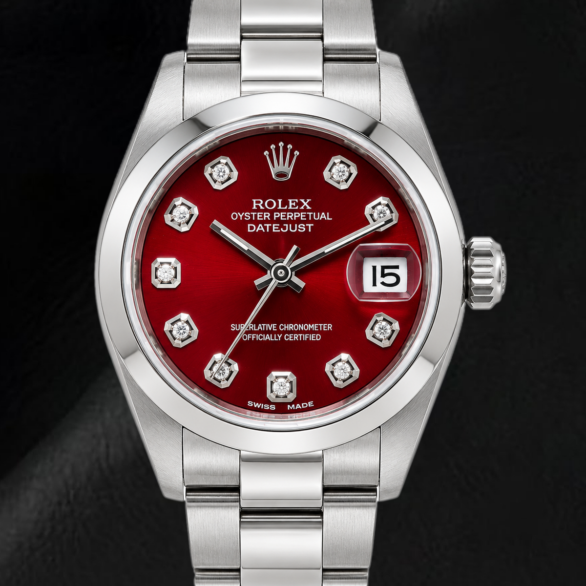 Rolex Datejust 69160 26mm Red Diamond Dial Stainless Steel Watch