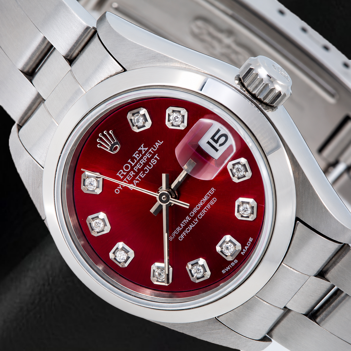 Rolex Datejust 69160 26mm Red Diamond Dial Stainless Steel Watch