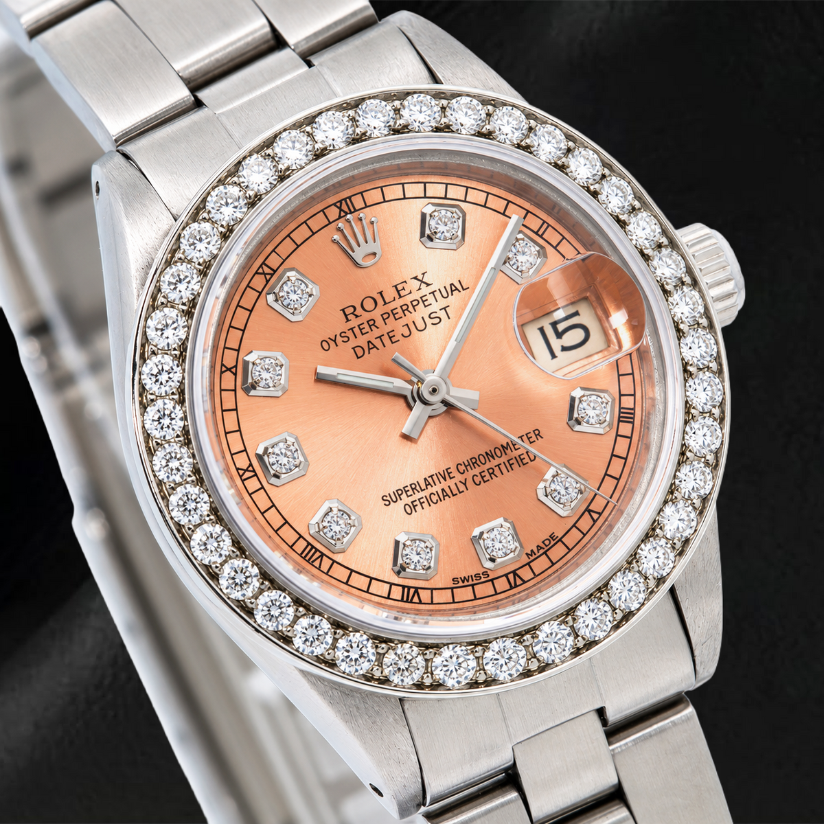 Rolex Datejust 69160 26mm Salmon Diamond Dial Stainless Steel Oyster Bracelet Watch