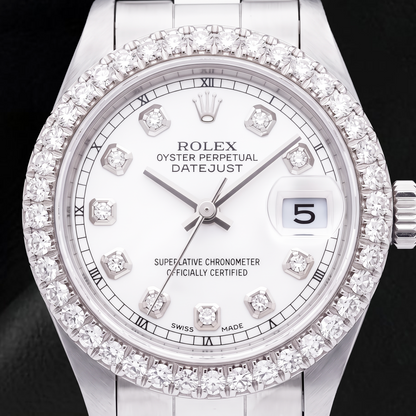 Rolex Datejust 69160 26mm White Mother of Pearl Diamond Dial Stainless Steel Watch