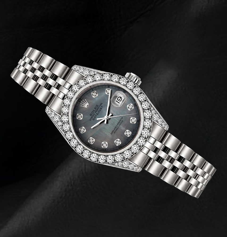 Rolex Datejust 6916 26mm Black Mother of Pearl Diamond Dial Stainless Steel Watch